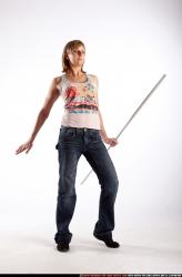 Woman Young Athletic White Fighting with spear Standing poses Sportswear