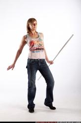 Woman Young Athletic White Fighting with spear Standing poses Sportswear