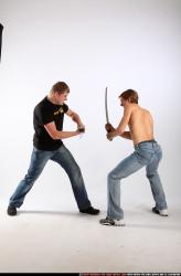 Young Athletic White Fighting with sword Standing poses Sportswear Men