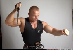 Man Adult Muscular White Fighting with knife Standing poses Army