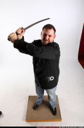 Man Adult Chubby White Fighting with sword Standing poses Casual
