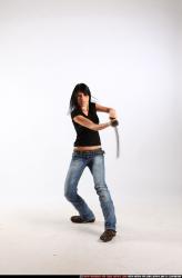 Woman Adult Athletic White Fighting with sword Moving poses Sportswear