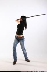 Woman Adult Athletic White Fighting with sword Moving poses Sportswear