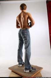 Man Young Athletic White Fighting with submachine gun Standing poses Pants