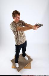 Man Young Athletic White Fighting with gun Standing poses Sportswear
