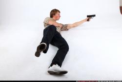 Man Young Athletic White Fighting with gun Laying poses Sportswear