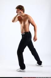 Man Young Athletic White Fighting with knife Standing poses Pants