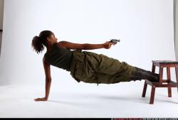 Woman Young Athletic Black Fighting with gun Moving poses Army