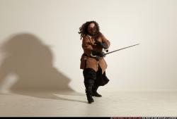 Man Adult Chubby White Fighting with sword Moving poses Army