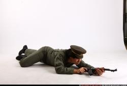 Man Adult Average Fighting with submachine gun Laying poses Army Asian