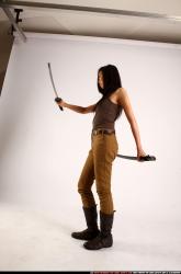 Woman Young Athletic Fighting with sword Standing poses Casual Asian