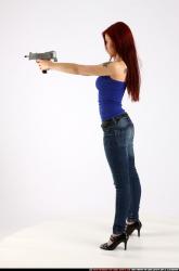 Woman Young Athletic White Fighting with submachine gun Standing poses Casual