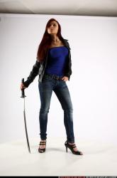 Woman Young Athletic White Fighting with sword Standing poses Casual