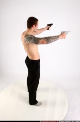 Man Adult Athletic White Fighting with gun Standing poses Pants