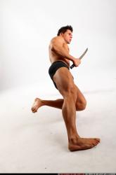 Man Adult Muscular White Fighting with sword Moving poses Underwear