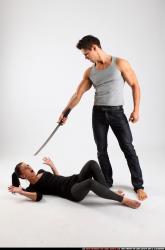 Man & Woman Adult Athletic White Fighting with sword Perspective distortion Casual