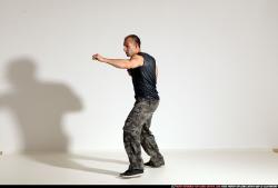 Man Adult Muscular White Fighting with knife Moving poses Army