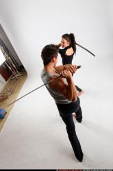 Man & Woman Adult Athletic White Fighting with sword Standing poses Casual