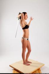 Woman Young Athletic White Fighting with sword Standing poses Underwear