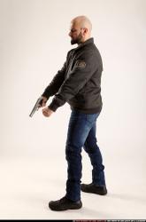 Man Adult Athletic White Fighting with gun Standing poses Jacket