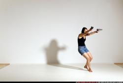 Woman Young Athletic White Fighting with gun Moving poses Casual