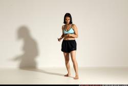 Woman Young Athletic White Fighting with knife Moving poses Casual