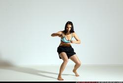 Woman Young Athletic White Fighting with knife Moving poses Casual