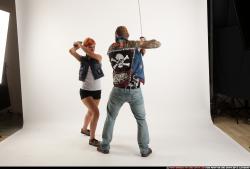 Man & Woman Adult Athletic White Fighting with sword Moving poses Casual
