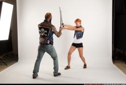 Man & Woman Adult Athletic White Fighting with sword Standing poses Casual