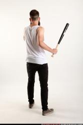 Man Adult Athletic White Standing poses Casual Fighting with bat
