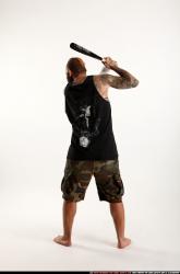 Man Adult Athletic White Standing poses Army Fighting with bat
