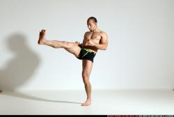 Man Adult Athletic White Kick fight Moving poses Underwear