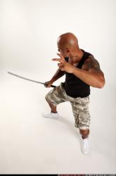 Man Adult Athletic Black Fighting with sword Standing poses Army