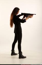 Woman Young Athletic White Fighting with submachine gun Standing poses Business