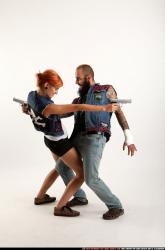 Man & Woman Adult Athletic White Fighting with gun Moving poses Casual