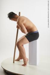 Man Young Athletic Sitting poses Underwear Asian